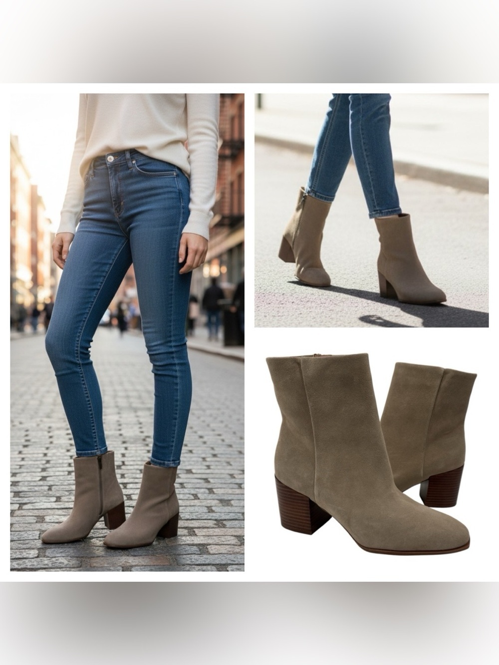 Nordstrom Novanna Sued Ankle Booties in Taupe - Women's Block Heel Size 8 M